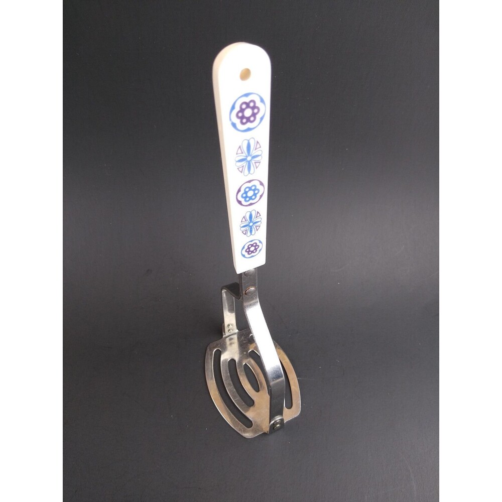 Vintage Stainless Steel Slotted Potato Masher Blue and White Handle Ace